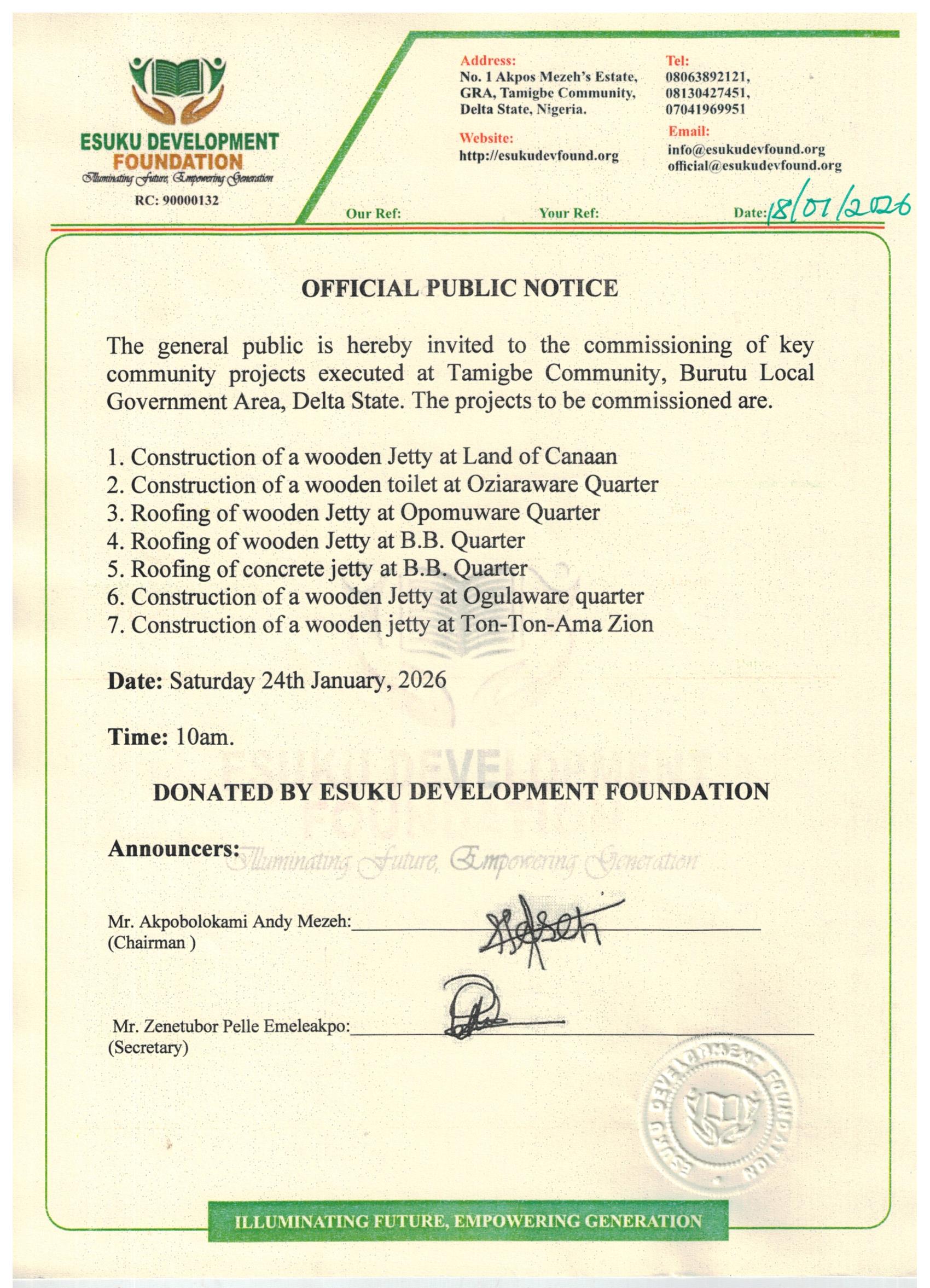 PROJECT COMMISSIONING AT TAMIGBE COMMUNITY